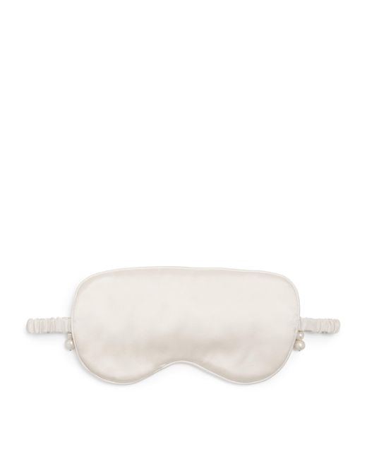 Olivia Von Halle White Silk Audrey Pearl Eye Mask And Pouch