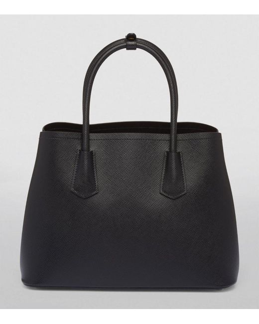 Prada Small Leather Saffiano Double Top Handle Bag in Black Lyst UK