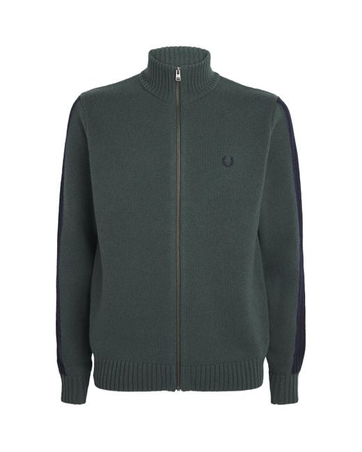 Fred Perry Green Cotton-Wool Zip-Up Cardigan for men