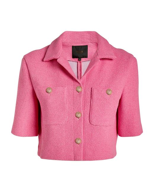 Maje Pink Tweed Cropped Jacket