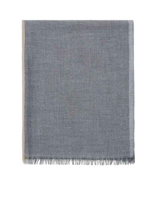Brunello Cucinelli Gray Cashmere-Silk Colour-Block Scarf for men