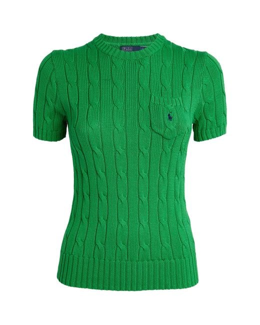 Polo Ralph Lauren Green Cable-knit Short-sleeve Sweater
