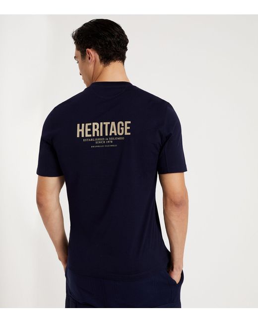 Brunello Cucinelli Blue Logo-print T-shirt for men