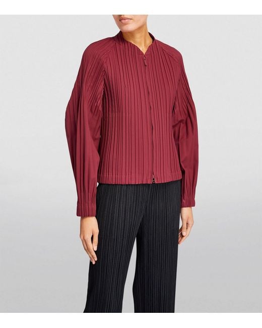 Pleats Please Issey Miyake Red Smooth Zip-up Jacket