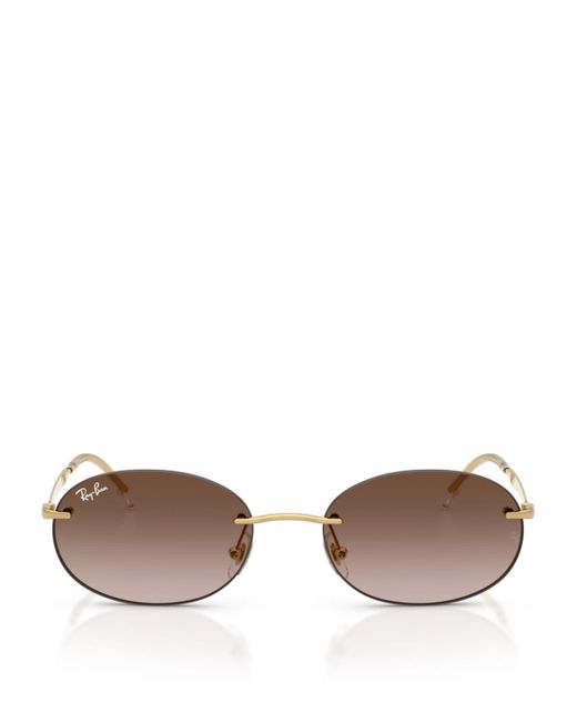Ray-Ban Brown 0Rb3707 Metal Oval Sunglasses