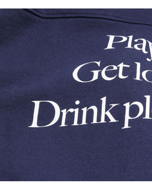 Sporty & Rich Blue Cotton Logo Quarter-Zip Sweatshirt