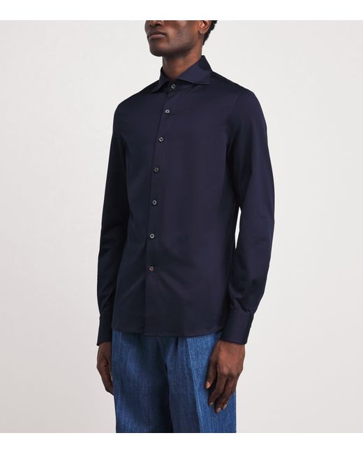 Isaia Blue Cotton Jersey Shirt for men