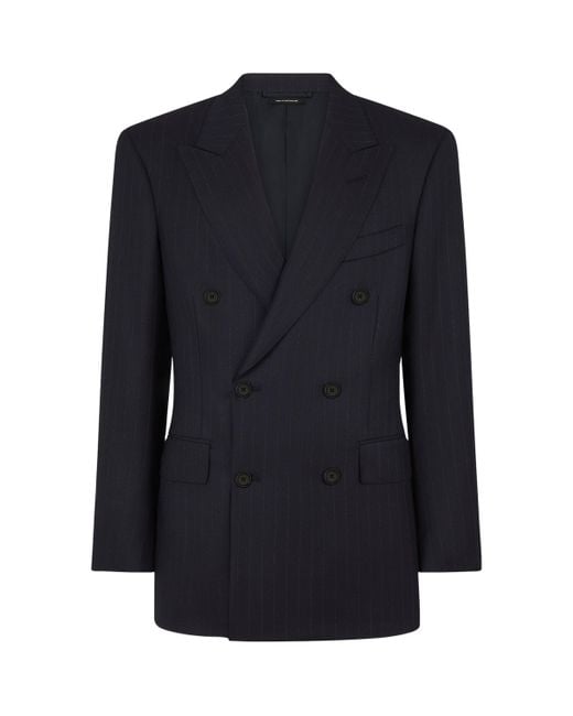 Tom Ford Blue Wool Pinstripe Blazer for men