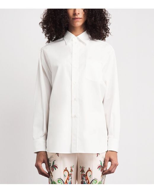 Etro White Cotton-Silk Floral-Print Shirt