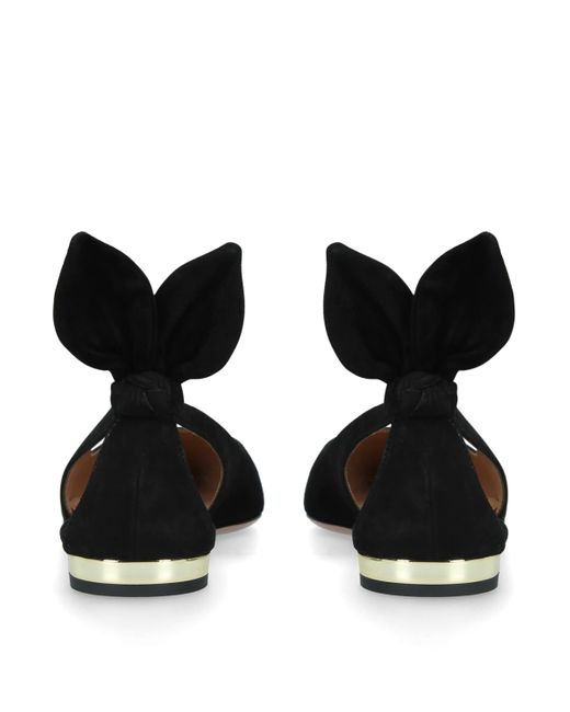Aquazzura Black Suede Bow Tie Ballet Flats