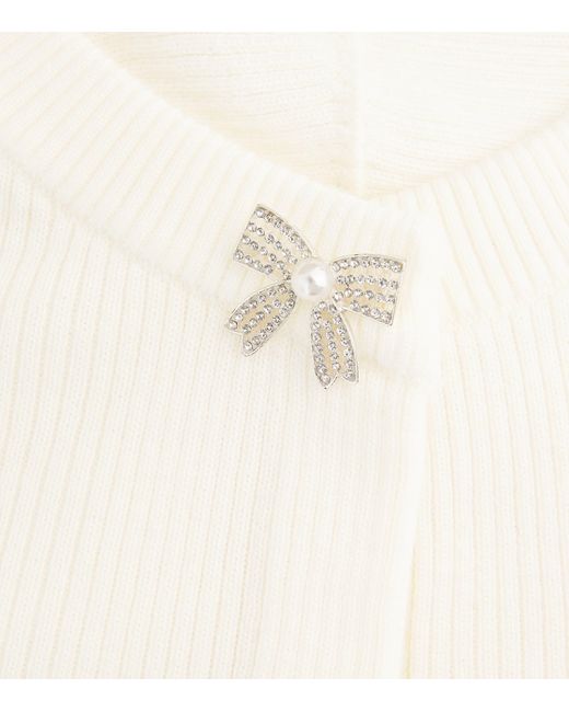 Maje White Wool Rib-Knit Bow Cardigan