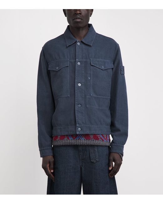 Stone Island Blue Linen-Blend Ghost Coach Jacket for men