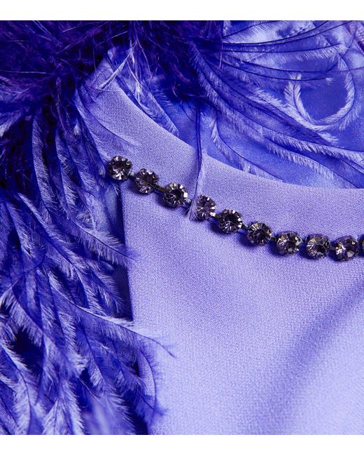 Marina Rinaldi Purple Feather-trim Midi Dress