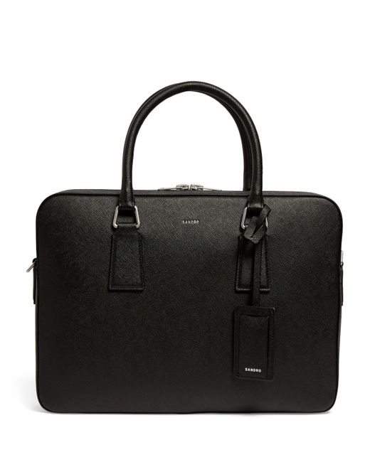 Sandro Black Leather Slim Briefcase for men