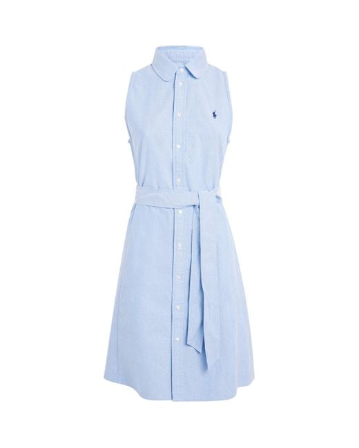 Polo Ralph Lauren Blue Belted Oxford Sleeveless Mini Shirtdress