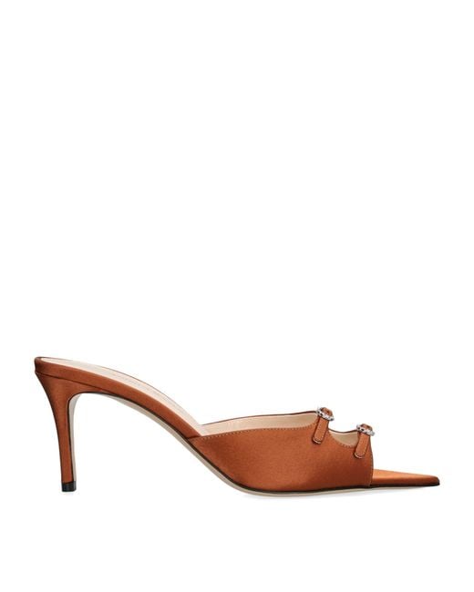 Andrea Wazen Brown Satin Carol Heeled Mules 75