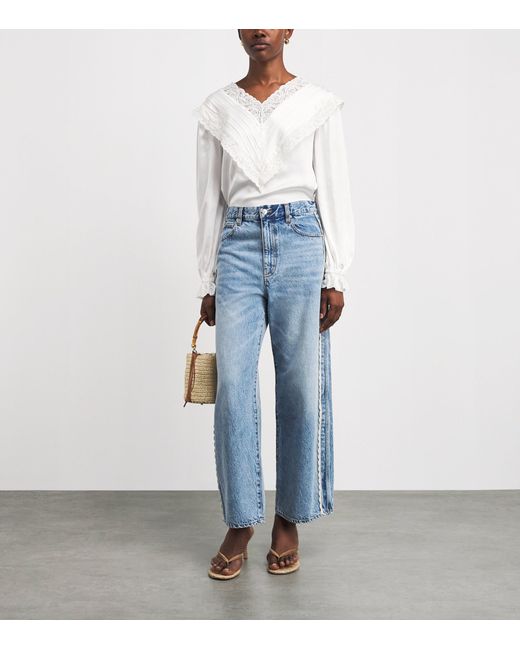 Self-Portrait White Satin Lace Blouse