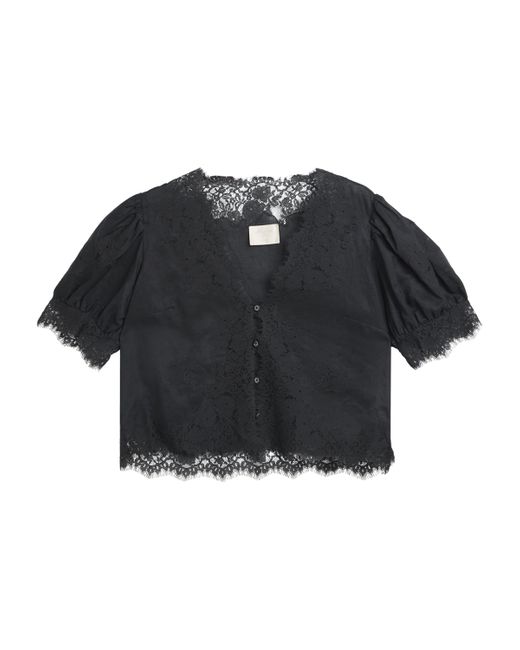 Doen Black Ramie Lace-Trim Idella Blouse