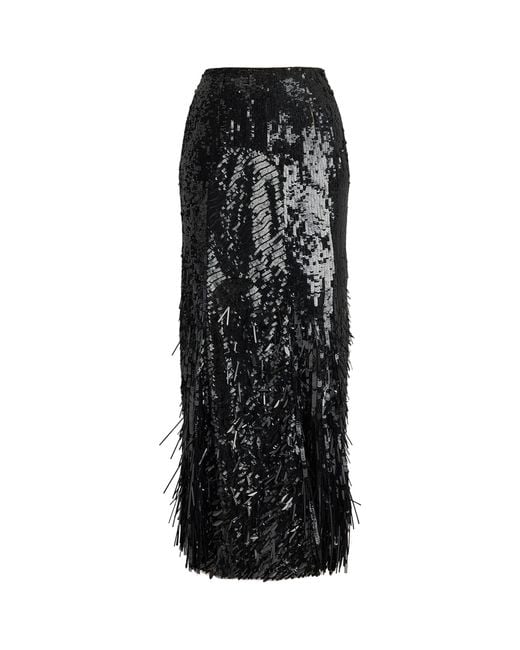 Ralph Lauren Black Tulle Embellished Milani Midi Skirt