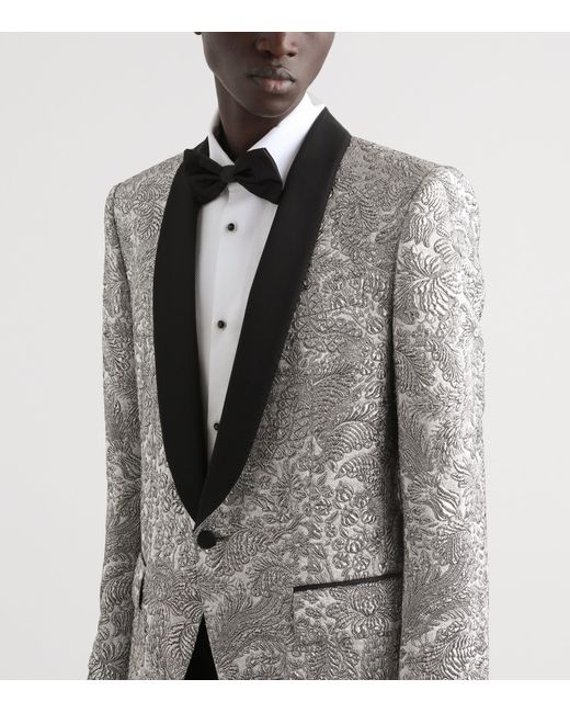 Dolce & Gabbana Black Floral Lamé Blazer for men
