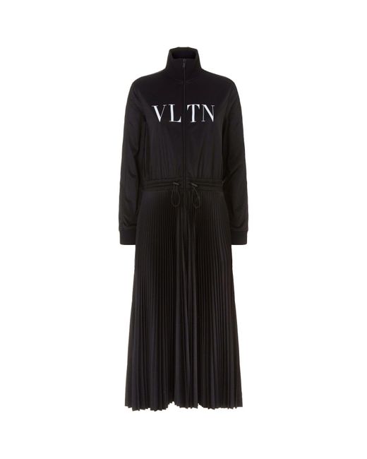 Valentino Black Vltn Print Pleated Dress