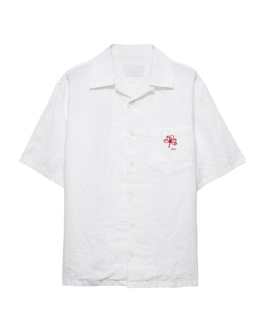 Prada White Linen Bowling Shirt for men