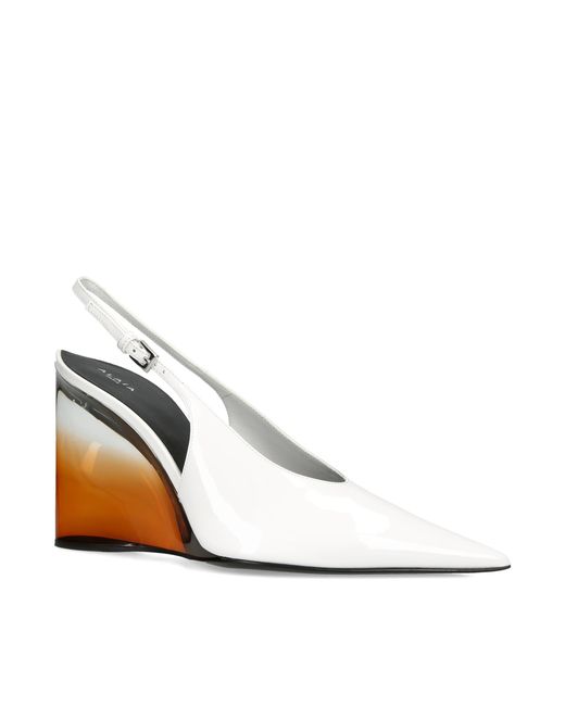 Alaïa White Patent Leather Invisible Wedge Slingback Pumps 90