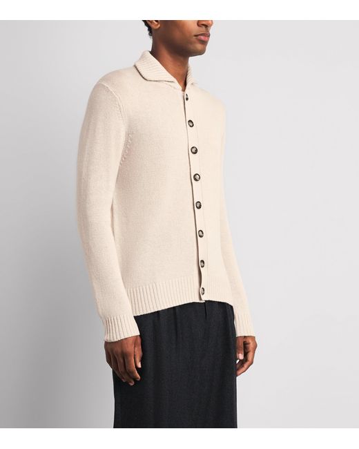 Allude Natural Wool-Cashmere Collared Cardigan for men