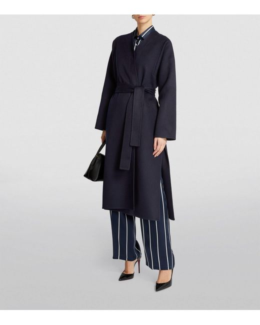 Kiton Blue Cashmere-silk Belted Wrap Coat