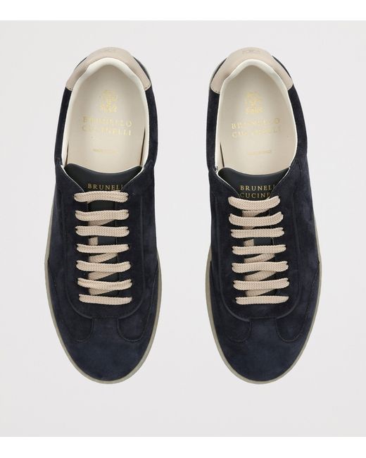 Brunello Cucinelli Blue Suede Low-Top Sneakers for men