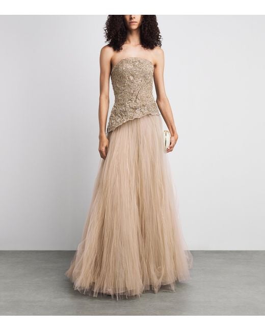 Marmar Halim Natural Tulle Strapless Gown