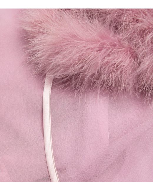 Gilda & Pearl Pink Silk Marabou Feather-Trimmed Diana Robe