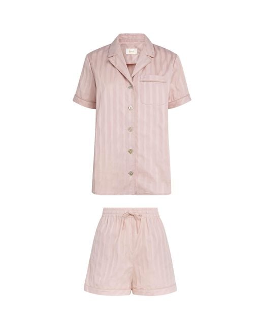 Harrods Pink Cotton Stripe Short Pyjama Set