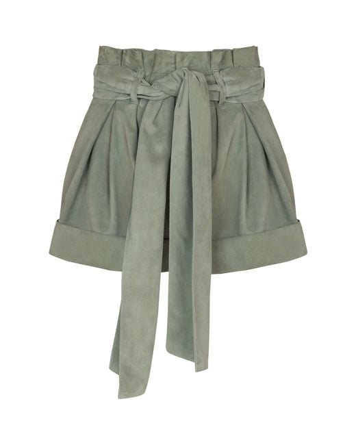Balmain Green Pleated Belted Shorts
