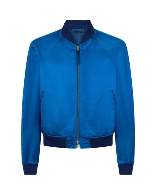 Tom Ford Blue Silk Cropped Bomber Jacket for men