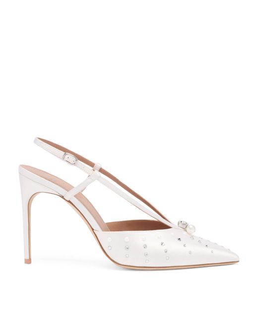 Malone Souliers White Satin Moore Slingback Heels 90