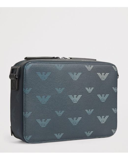 Emporio Armani Gray Coated Canvas Eagle Cross-Body Bag for men