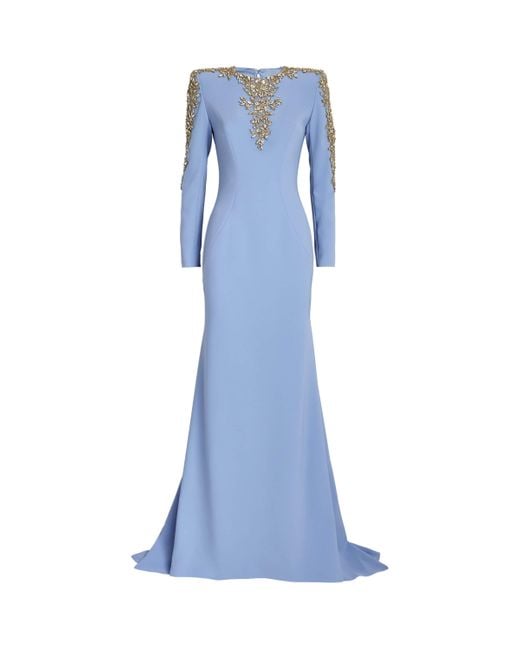 Jenny Packham Blue Crepe Embellished Sabi Gown