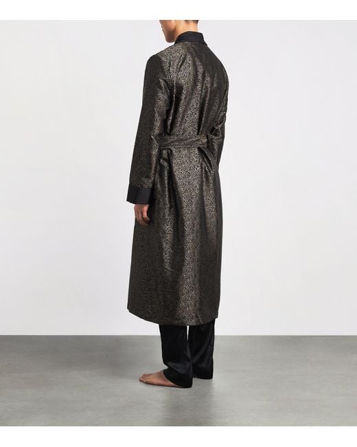 Derek Rose Black Silk Jacquard Verona Robe for men