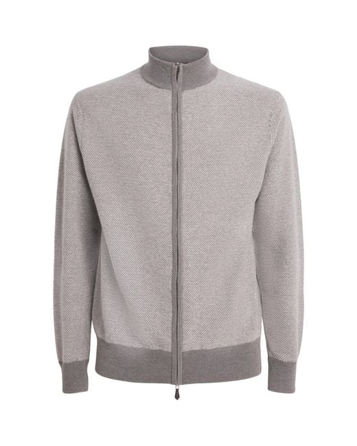 N.Peal Cashmere Gray Organic Cashmere Birdseye Cardigan for men