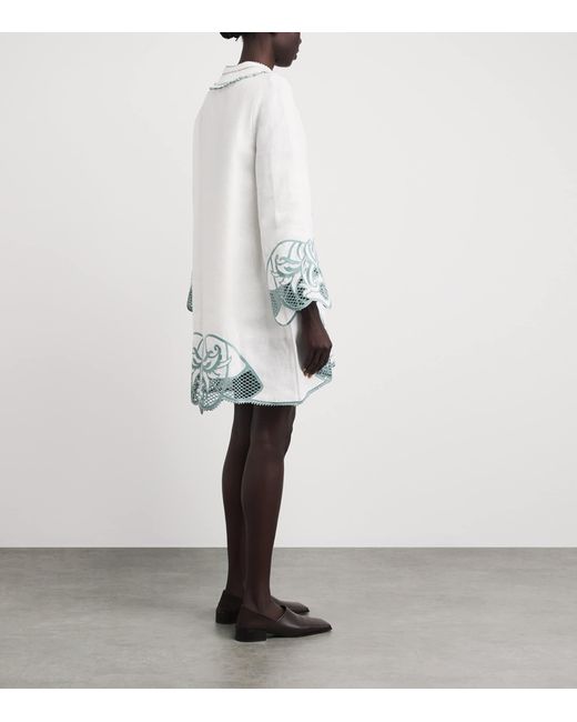 Lug Von Siga Blue Linen Embroidered Tess Mini Dress