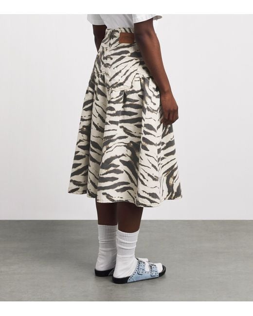Ganni Gray Zebra Denim Midi Skirt