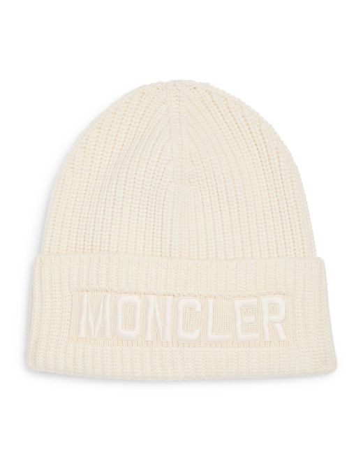 Moncler Natural Wool Embroidered Logo Beanie