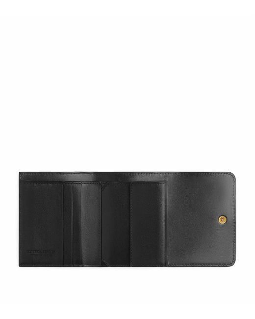 Bottega Veneta Black Leather Intrecciato Trifold Wallet