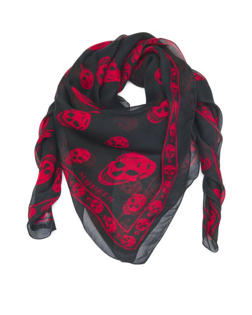 McQueen Blue Silk Skull Scarf