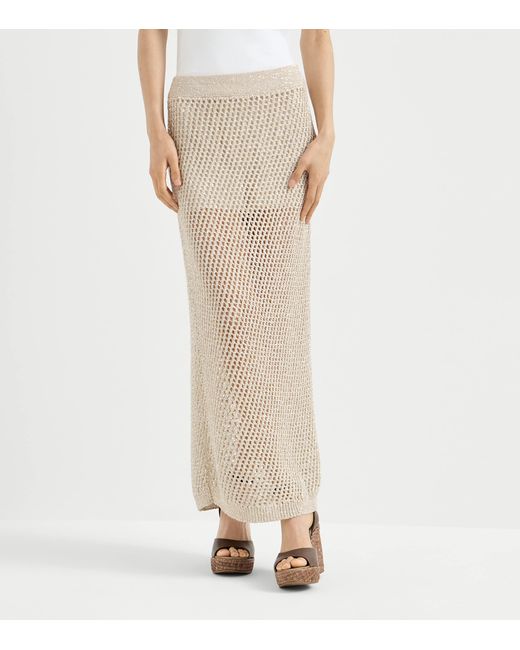 Brunello Cucinelli Natural Embellished Knit Maxi Skirt