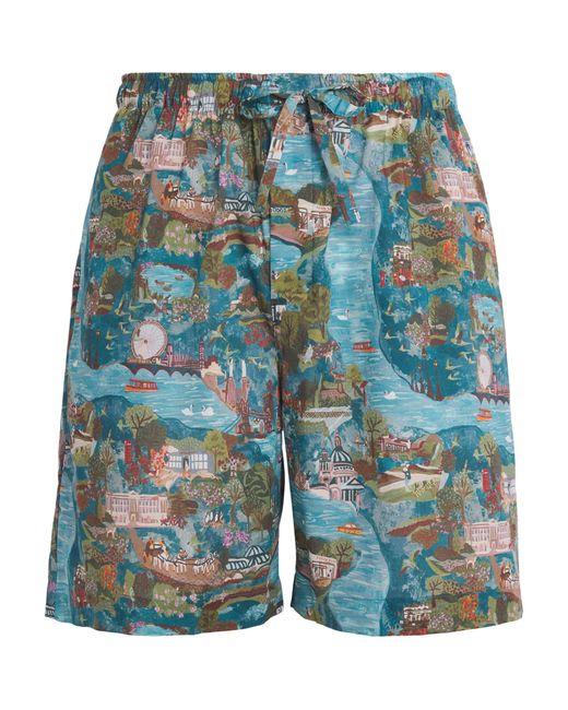 Derek Rose Blue Printed Ledbury Lounge Shorts for men