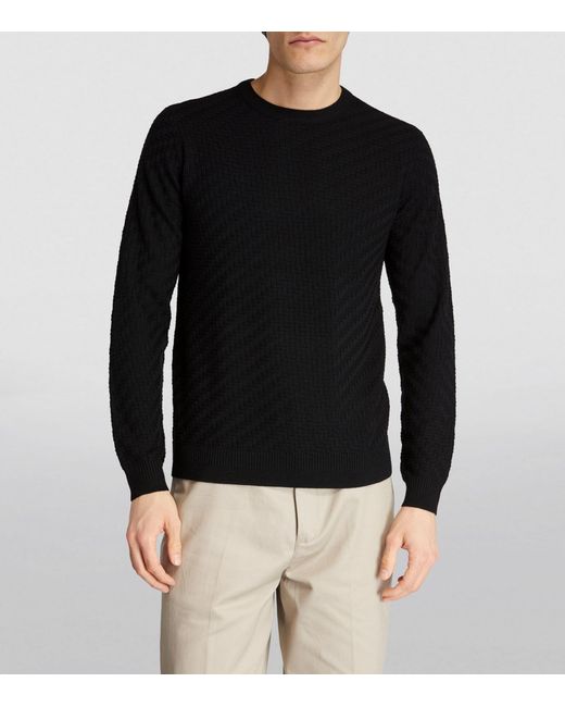 Emporio Armani Black Cotton Textured Sweater for men