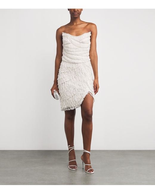 Pamella Roland White Beaded Strapless Mini Dress