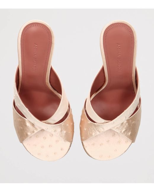 AMINA MUADDI Natural Embossed Satin Salma Heeled Mules 95
